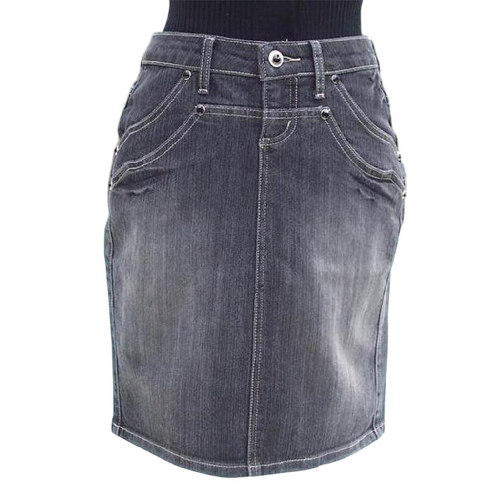 Cache Denim Black Gray Wash Rhinestone Stud Detail Skirt New Stretch $98 NWT